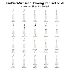 Waterproof Multiliner Drawing Pen Set of 20 – 10 Black & 10 Assorted Colors, Fin