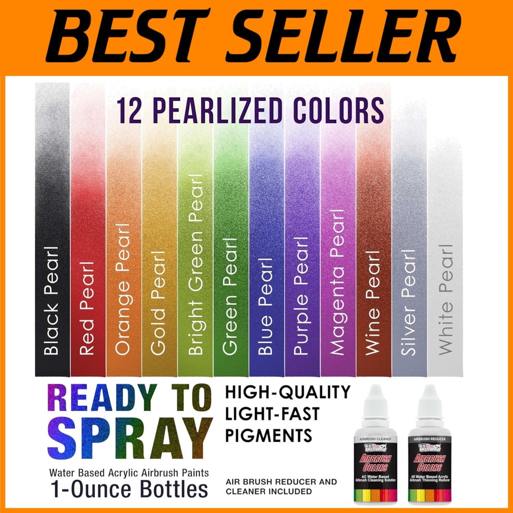 Airbrush Paint Set for Metal, Wood, Canvas – 12 Pearl Colors