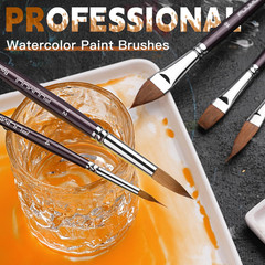 Sable Watercolor Brushes, Professional 10Pcs Sable Paint Brush Set Vari