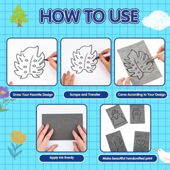 18 PCS Soft Gray Rubber Linocut Linoleum Stamp Carving Block 4×6 Inch