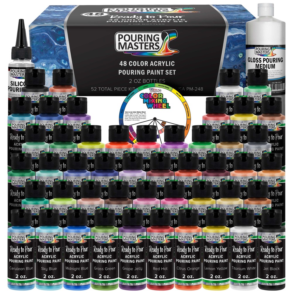 48 Color Ready to Pour Acrylic Pouring Paint Set Pre-Mixed High Flow 2oz Bottles
