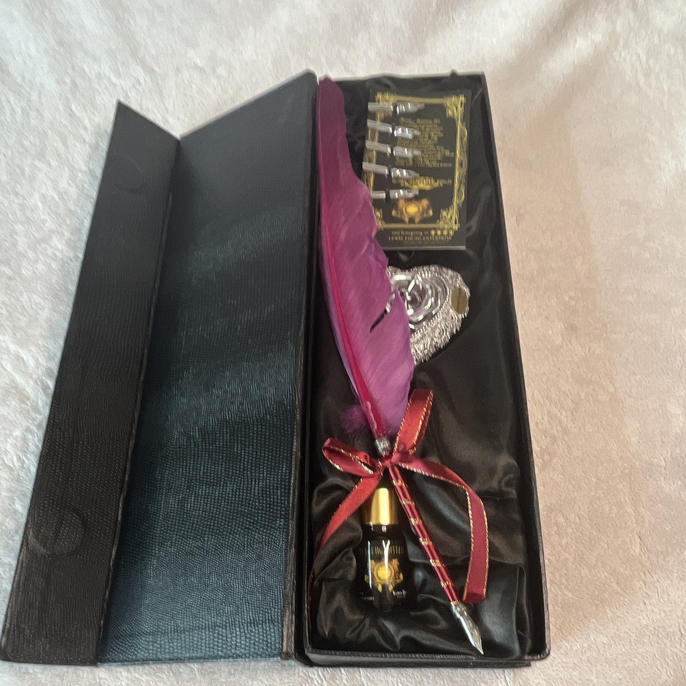 Lewis Young Vintage Style Feather Quill Pen Calligraphy Set w/ Ink Bottle & Nibs