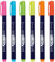 Tombow Fudenosuke Neon Brush Pen, 6-Pack. Hard Tip Fudenosuke Brush Pens