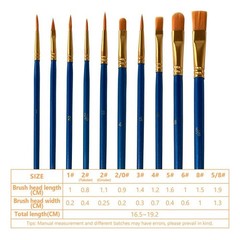 Paint Brushes Palette Set, 10pcs Nylon Hair and 1pcs Plastic Blue