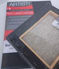 (Lot 2) Fredrix Red Label 9″ x 12″ and 8″ x 10″ black cotton stretched canvas