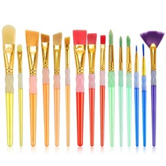 15Pcs Artist Brushes,Silicone Holder,Oil Acrylic Watercolor Painting, Multicolor