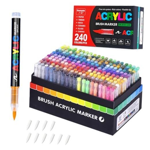 Acrylic Paint Markers, Brush Tip Paint Pens with Direct-Liquid Ink 240 Colors