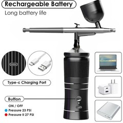 Rechargeable Airbrush Compressor Kit Air Brush Sprayer Gun Water Oxygen