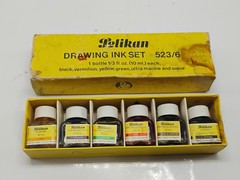 Vintage Pelikan Drawing Ink Set 523/6 – 6 Colors – No. 9063 Made in Germany