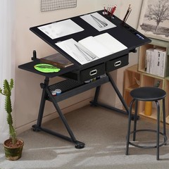 Adjustable Drafting Drawing Table Art Craft Desk w/2 Drawers & Stool US STOCK