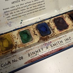 Vintage Artista Water Colors Tin Binney Smith Inc Blue Crayola Paint Brush 7 4