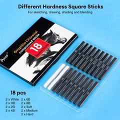 18 PCS Compressed Graphite Charcoal Sticks Black White Drawing Sketching Kit