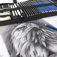H B 50 Pack Drawing Set Sketching Kit, Pro Art Supplies with 3-Color