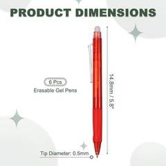 6Pcs 0.5mm Fine Point Retractable Erasable Gel Pens Comfortable Grip, Dark Red