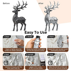 Liquid Silver Leaf Paint Kit 2x30ml Metallic Acrylic Chrome Varnish Wood Resin