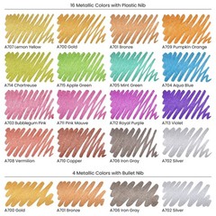 Metallic Acrylic Paint Markers – Set of 20 Paint Pens with Bullet & Wide Nibs…