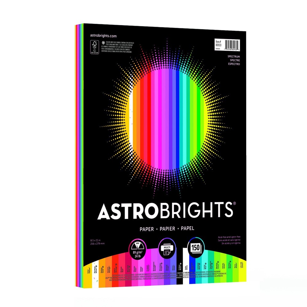 Neenah Paper Astrobrights 8.5 x 11 inches, Yellow,Orange,Blue,Green,White