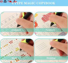 4 PC Reusable Grooved Writing Books for Kids, Magic Copy Books,Reusable Handl
