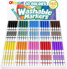 160 Count Washable Markers Bulk, 10 Assorted Colors, Conical Tip with Fine & Bro