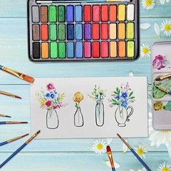 BIANYO Watercolor Paints 36 Vibrant Colors Watercolor Paper Brushs Travel Case