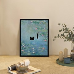 Fantasy Artists Monet Water Lilies Cat Wall Art, Framed Vintage Canvas Art Wa…