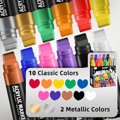 12 Colors Jumbo Markers Set, 15Mm Large Wide Tip, Thick Acrylic Paint Markers fo