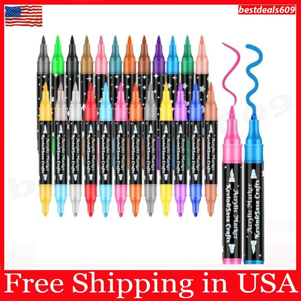 24 Colors Dual Tip Acrylic Paint Marker Pens Set, Multifunctional Acrylic Tip US
