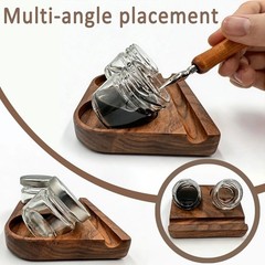 Wooden Tilting Calligraphy Pen Holder with 2 Glass Ink Bottle Container, Call…