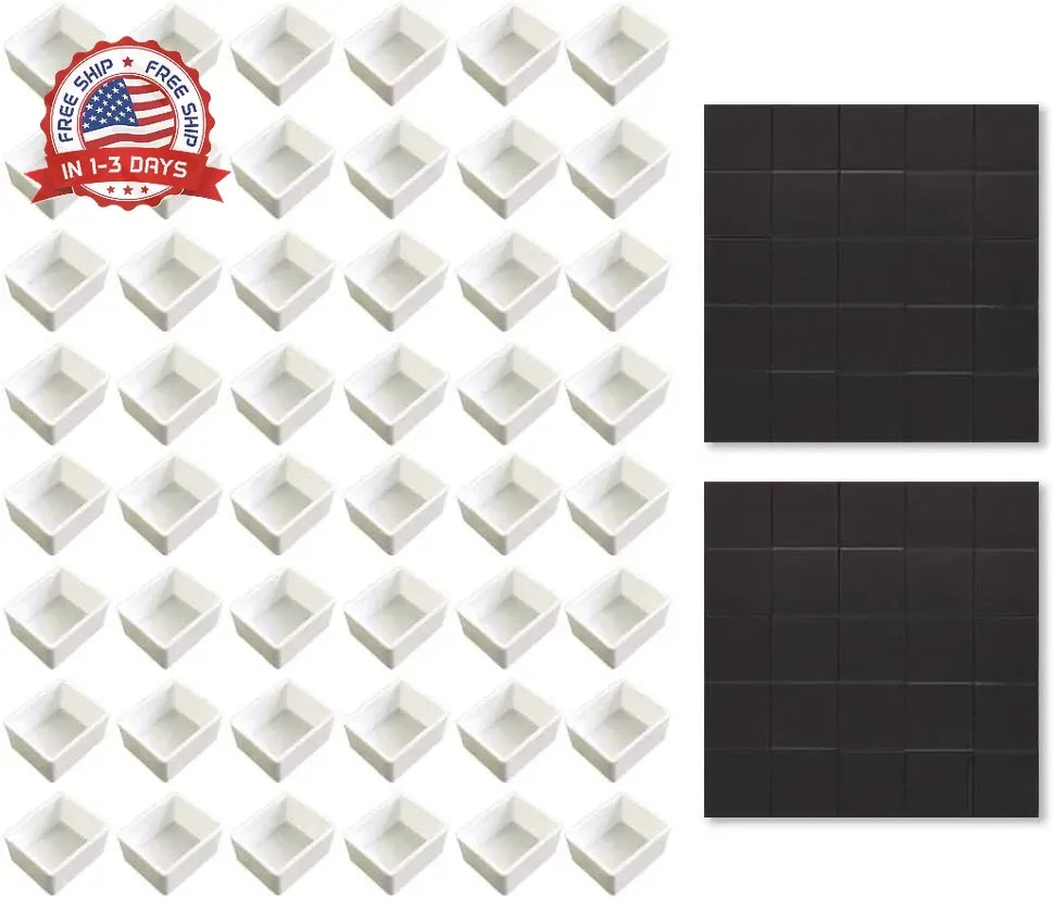 Watercolor Half Pans with Magnetic Stripe – 48Pcs White Plastic Empty Artist Pai