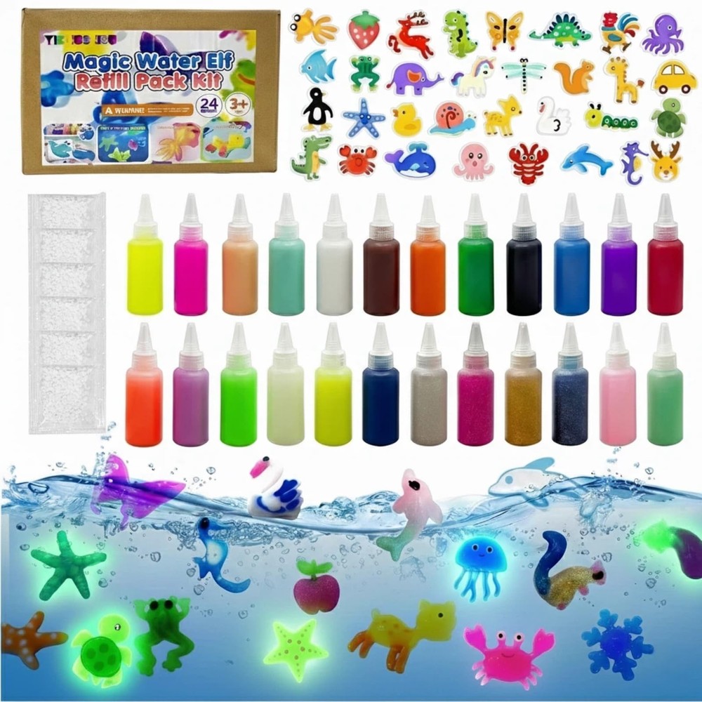 Glow Magic Elves Refills-24 Colors Gel & 32 Molds Water Kit Multicolor
