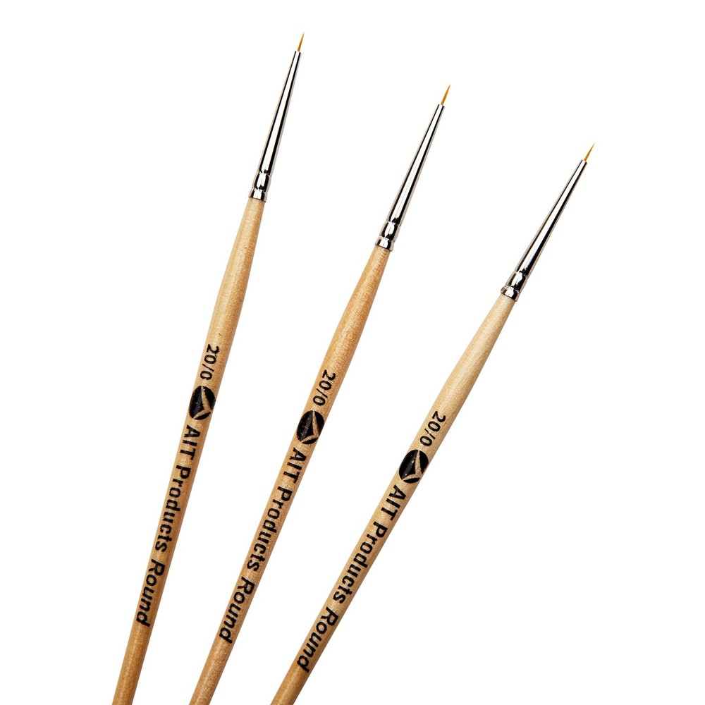 3 PCS AIT Art Round Detail Paint Brushes Size 20/0 Oil Acrylic Watercolors