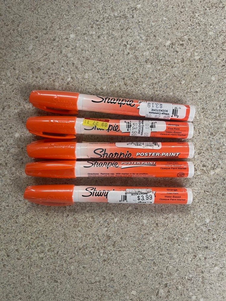 Lot of 5 Sharpie Water-Based Poster Paint Markers Fine Point Orange New