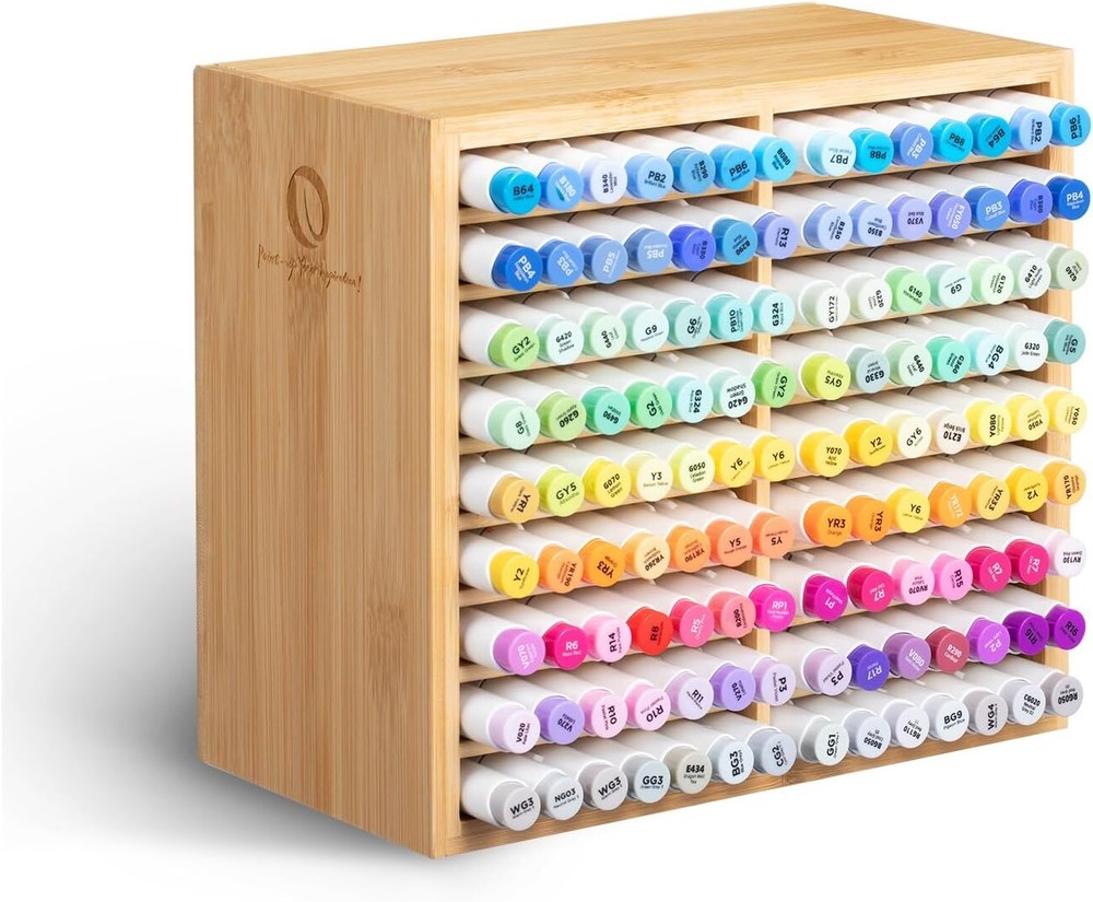 Ohuhu Bamboo Marker Organizer, Wooden Desktop Storage Hold 126 Markers for Home