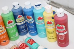 Acrylic Paint Lot 50+ Bottles 2-8 fl oz each Variety Multicolor + 12 Brushes HTF