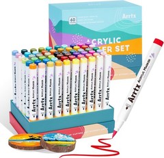 Arrtx 60C Colors Acrylic Paint Markers Natural- Brush Tip Art Supplies