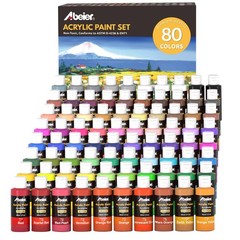 ABEIER Acrylic Paint Set, 80 Colors (2oz/60ml) Artist Quality Paint with 11 M…