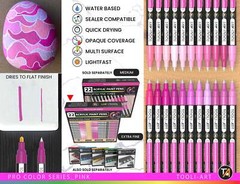 Acrylic Paint Pens 22 Assorted Pink Pro Series Markers Set (0.7mm EXTRA FINE)