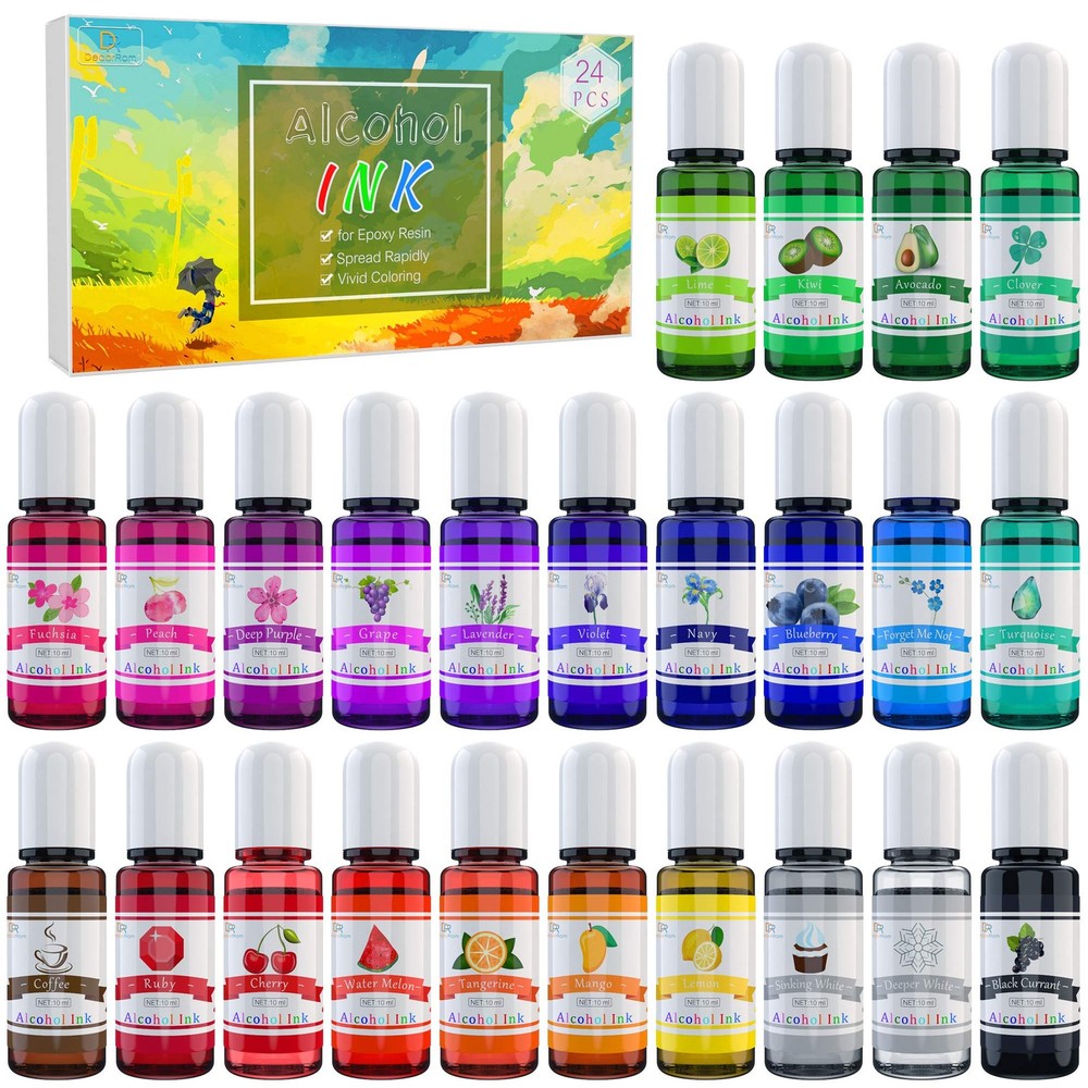 Alcohol Ink Set – 24 Vibrant Colors for Resin Art, Petri Dish Making, Epoxy