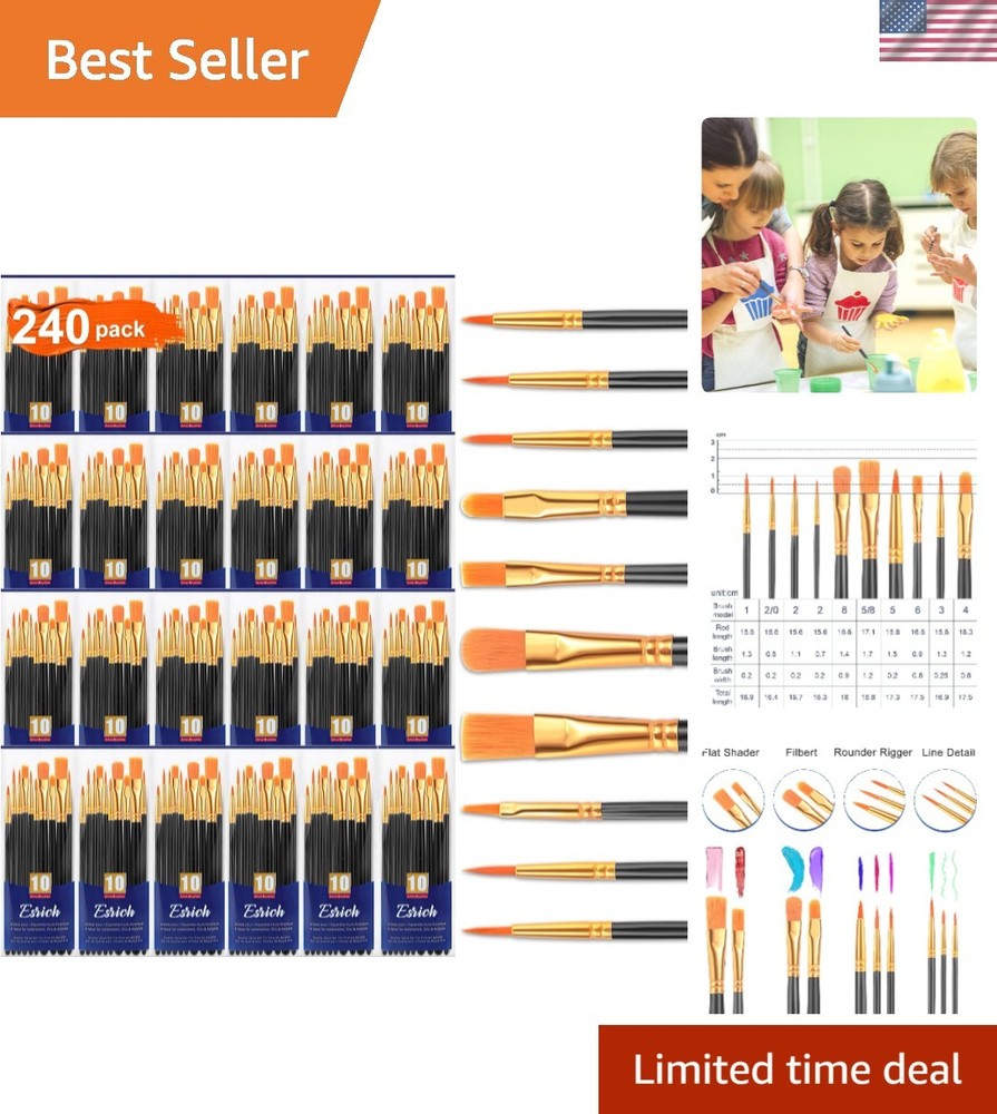 Multi-Size Artist Paint Brushes Set of 240 for Kids & Adults – Easy Care & Use