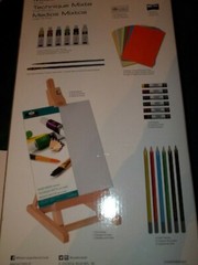MIXED MEDIA ART SET WITH PAINTS , PASTELS, COLORED  PENCILS, ADJ EASEL, 40 PIECE
