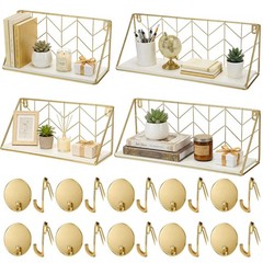 Maxdot Floating Shelves Wall Mounted Set of 4 with 24 Cubicle Hooks, Rustic W…