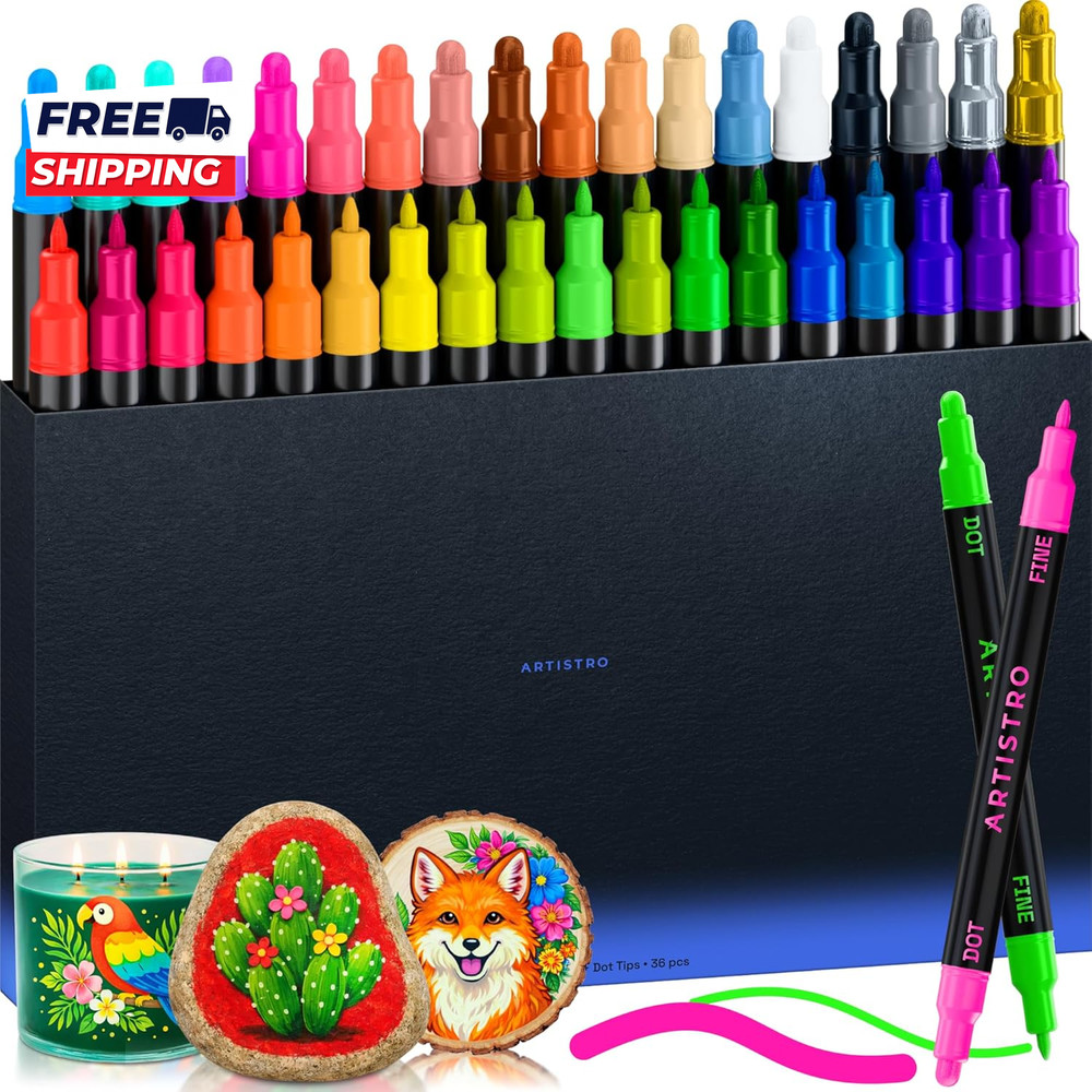 36 Precision Dual Tip Acrylic Paint Markers Paint Pens Set with Dot & Fine Tips