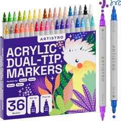 36 Dual-Tip Acrylic Paint Markers Set – Fine & Dot Tips for Fabric, Rock, Glass,