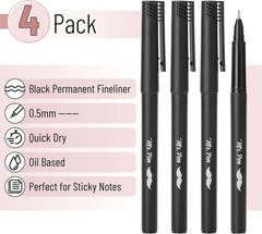 Black Fineliner Pens, 4 Pack, 0.5mm Fine Point Pens,Marker Pen for Transparent S