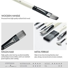 Paint Brush Set 10 Pieces Acrylic Painting case Nylon Hair Acrylic White