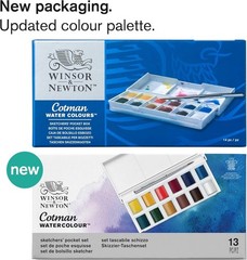 12-Hue Cotman Watercolor Set with Integral Palette & Brush – Ideal for Sketching