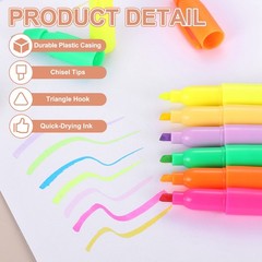 6 Pcs Chisel Tips Bible Highlighters with Triangle Hook, Fluorescent Pink
