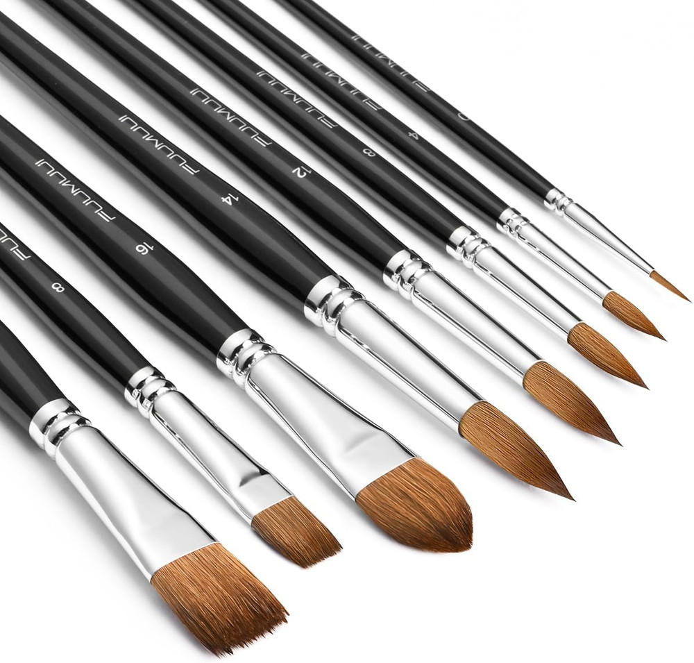 Watercolor Brushes Professional, Fuumuui 8Pcs Sable Paint Brush Set Variety Shap