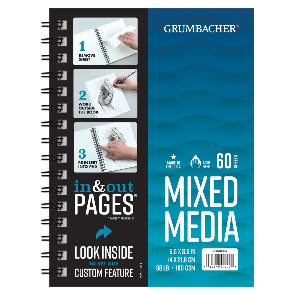 Mixed Media Art Paper Pad 5.5X8.5 98Lb/160Gsm, 60 Paper Sheets, Side