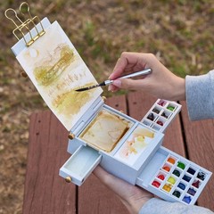 Travel Watercolor Palette Box, All-in-One Portable Watercolor Kit with 24 Emp…